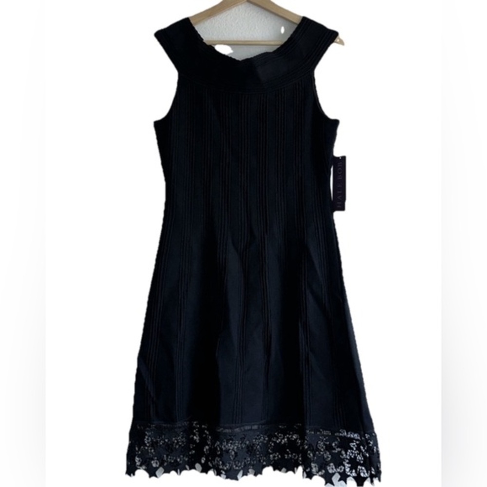 Hale Bob Black Off Shoulder Lace Star Hem Shift Dress Sz. L NWT!